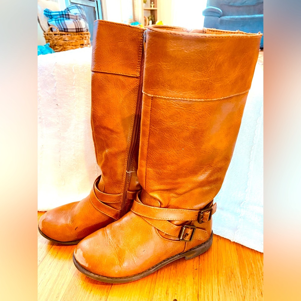Tan leather riding boots,kids size 13